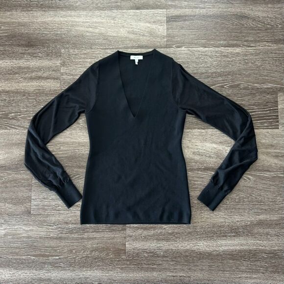 EUC Reiss Sophie Black Knit Top Medium Sheer Mesh Sleeve Pullover Sweater Chic - Picture 16 of 16